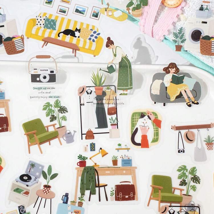 30 件温暖家居可爱图案贴纸，适用于办公室、电脑、手机壳、相册、行李箱、记事本、学校笔记本、剪贴簿、学校用品、绿色美学、文具 - 綠色 - 查看 6