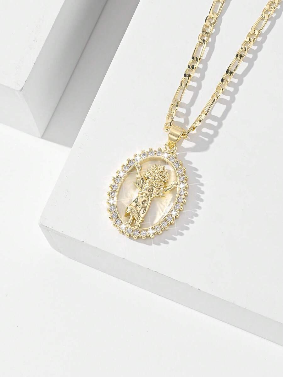 1 件时尚简约奢华铜镶嵌锆石 3D 耶稣基督吊坠项链，适合作为开学礼物、情侣礼物、朋友礼物、日常和节日礼物、祈祷礼物 - 金黃色 - 查看 1