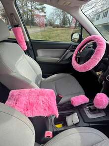 Universelle Plüsch Lenkradabdeckung Set, mit Handbremse & Gangschutz, Winter Kunstfell Handbremse & Gangschalthülle für Auto/SUV, Autoaccessoires