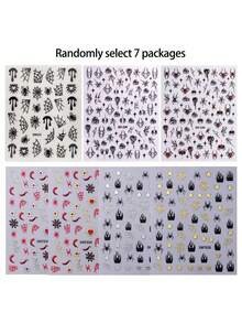 1/7 Peças Adesivos de Unha de Aranha de Halloween, Teia de Aranha de Strass da Moda, Coração, Estrela Decalques de Arte de Unha, Decoração de Unha DIY da Moda, Adequado como Presente para Família, Namorada, Melhor Amiga