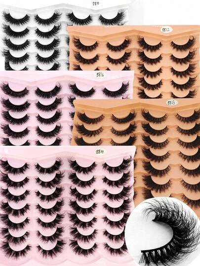 HBZGTLAD 5 أنماط، 14 زوج من رموش مزيفة من الفرو الطويلة والسميكة والمجعدة، متقاطعة، طبيعية وناعمة، لف DD، طول طبيعي، رموش يدوية ثلاثية الأبعاد، رموش اصطناعية للمكياج، رموش قابلة لإعادة الاستخدام للتدريب