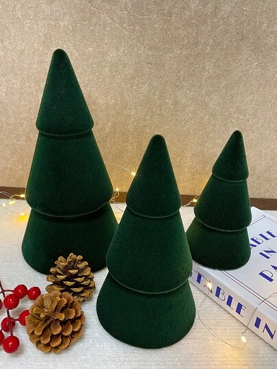 3 件天鹅绒圣诞树形家居装饰，高端天鹅绒质地圣诞派对装饰品，微型人造圣诞树装饰品，适用于橱窗展示和桌面