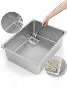 1 hộp vệ sinh cho mèo bằng thép không gỉ, hộp vệ sinh cỡ lớn bằng thép không gỉ chịu lực, hộp vệ sinh kim loại nhỏ, thành cao, khay vệ sinh cho mèo trong nhà, bồn tắm cho thú cưng, chống dính, không mùi, dễ vệ sinh, đồ dùng vệ sinh cho thú cưng. Bề mặt nhẵn, cảm giác chạm thoải mái, phù hợp cho bạn và mèo. Hộp vệ sinh chống dính giúp ngăn cát dính vào thành hộp, giúp việc vệ sinh dễ dàng hơn. Chống gỉ, dễ vệ sinh, phù hợp cho mèo và thỏ lớn, bền bỉ. - Bạc - Xem 4
