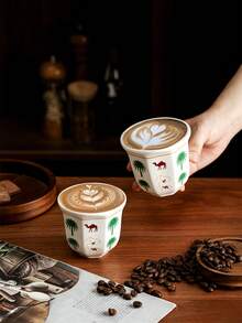 半套沙漠骆驼棕榈树陶瓷咖啡杯，180毫升/250毫升 - 可重复使用，浓缩咖啡杯，适合聚会和特殊场合，沙漠主题礼品，沙漠装饰 | 沙漠主题装饰，耐用陶瓷杯，沙特国庆日礼品，节日礼品，适合下午茶、办公室、聚会、餐厅、咖啡馆、露营和斋月礼品 - 手握杯 - 查看 4