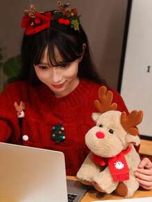 1 szt. Prezent niespodzianka w kształcie Świętego Mikołaja i domku na choince, pluszowa lalka renifer dla dzieci