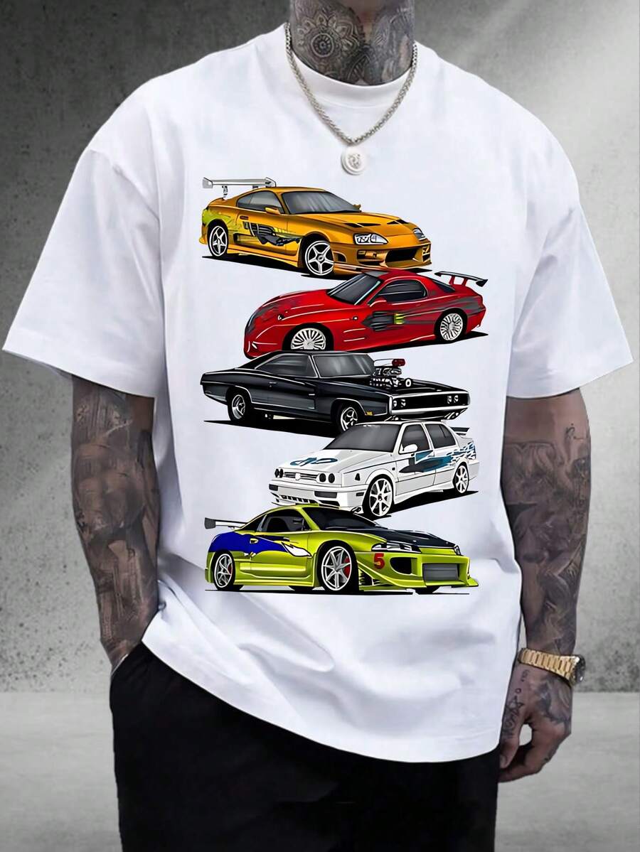Men's Short-Sleeve T-Shirt | Classic Car Pattern | Automotive Print | Casual Versatile Style | Premium Birthday Gift For Men | Ideal Gift Pick - trắng - Xem 1