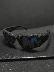 1 件骷髅装饰滴胶手工随机效果不对称复古波西米亚优雅派对镜框男女通用时尚眼镜