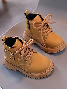 Botas altas con cremallera lateral para niños, botas de niña, tenis de niño, tenis de niños, tenis para niño, tenis para niña, zapatillas deportivas casuales con cordones para niños, adecuadas para actividades al aire libre y para el uso diario en el tiempo libre. - Amarillo - Ver 4