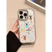 Funda para teléfono IMD con diseño de girasol y polvo brillante, orificio grande, borde transparente brillante, compatible con phone 16 Pro Max, 15, 14 Plus, 13 y 12. Ideal para Año Nuevo, Pascua y Halloween. Un regalo perfecto para amigos y familiares. Diseño elegante y duradero. Accesorio brillante. Regalo ideal para la familia y los amigos. - transparente - Ver 1