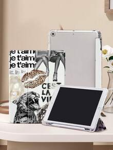 Leopard Print & Disco Ball Pattern IPad Case, Compatible With IPad Air 4/5 (10.9 Inch), IPad 7/8/9 (10.2 Inch), Built-In Apple Pencil Slot, Also Fits Tab S6 (10.4 Inch), Tab A7 Lite (8.7 Inch), Leather Protective Cover, Suitable For Back To School, Valentine's Day, New Year And Other Occasions - Multicolor - View 3