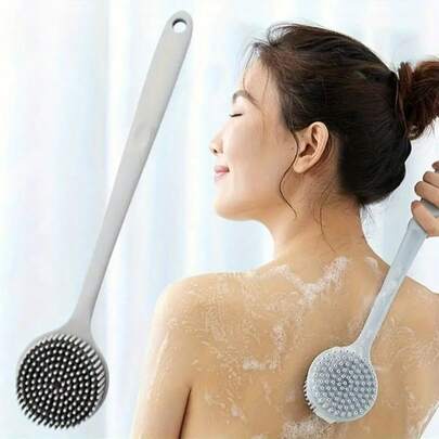 1 件长柄柔软硅胶按摩双面沐浴刷 - 温和背部刷，深层清洁和皮肤护理，无需电池，适合派对和生日礼物，温和呵护男士和女士，双面设计，沐浴按摩