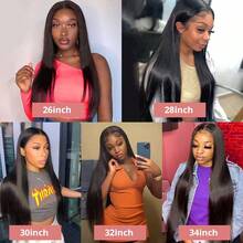 38 40 Inch 13x6 HD Transparent Bone Straight Lace Front Wigs 250 % Density Brazilian Human Hair Wigs Pre PluckedFor Women - Natural Black - 查看 10