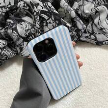 1 Unique 360 ° White And Blue Striped Pattern Printed Phone Case - Cute And Minimalist 2-In-1 Design, Drop-Resistant And Shock-Proof Full Coverage, Compatible With IPhone 16 Pro Max/16 Pro/16 Plus/16/15/14/13/12/11. Stylish And Cute - Ideal For Holiday Gifts - 藍白條紋 - 查看 2