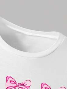 2件套女童蝴蝶结印花长袖上衣和蝴蝶结数码印花裤套装 - 白色 - 查看 3