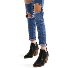 Women's Slip-On Ankle Boots – Cutout Pointed Toe Chunky Mid Heel Booties For Casual, Work & Daily Wear - 黑浦 - 查看 5