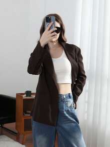 Áo khoác blazer nữ màu nâu có thắt lưng, thời trang và thanh lịch, phù hợp cho mùa xuân/hè, đi làm, công sở, đa năng, thích hợp cho mọi mùa. - màu nâu - Xem 7