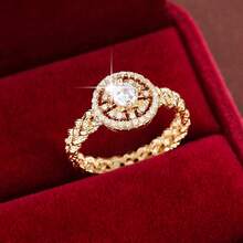 1pc Geometric Circular Steering Wheel Shaped Cubic Zirconia Inlaid Fashion Ring For Women - Multicolor - View 7