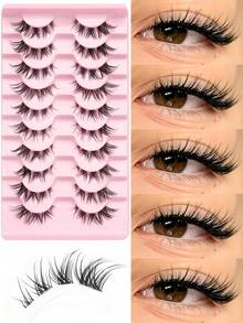 10 Paar Fuchsstil diagonal fliegende Kunstwimpern, simulieren Natur, vergrößern Ihre Augen, natürliches Kräuseln und deutliche Wurzeln, transparenter Wimpernansatz, können bei verschiedenen Anlässen verwendet werden, besonders geeignet für Anfänger