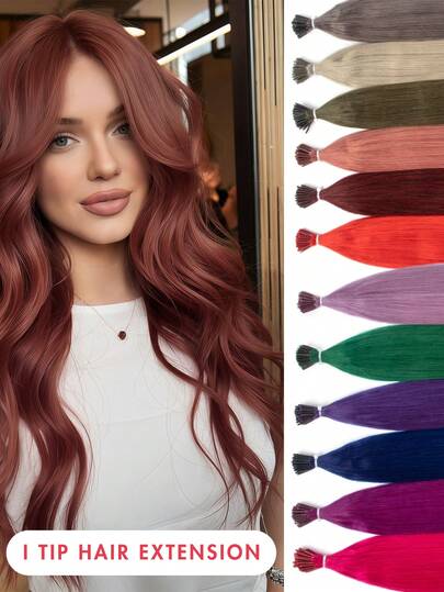 バレンタイン、フェスティバル、女性、女の子向けのカラーI-チップケラチンフュージョンヘアエクステンション。ストレートで自然な外観。様々な色合いのI-チップヘアエクステンション。目立たないフュージョンスタイル。着用が簡単。長さは12-20インチ。デイリー、パーティー、結婚式などに最適。コスプレ、フェスティバルシーズン、ホリデーのヘアカラーにも最適。