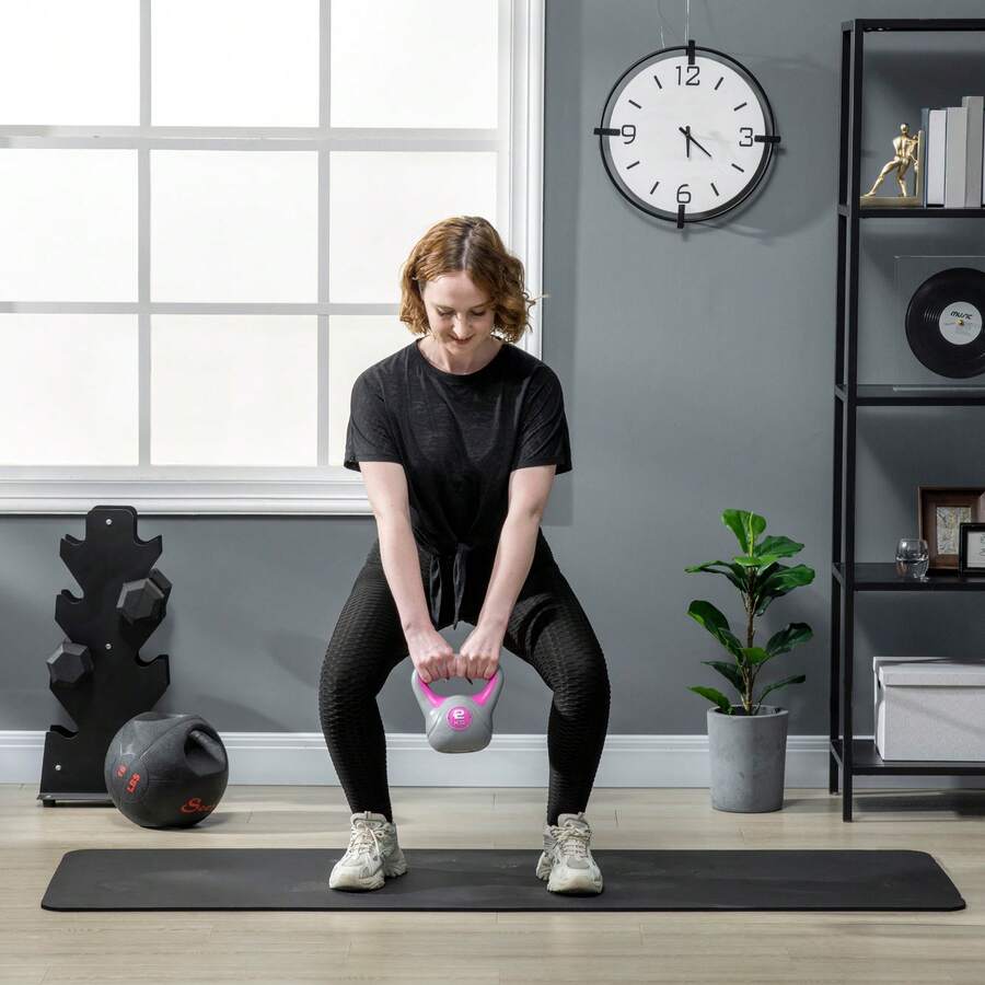 SPORTNOW Kettlebell, 2kg Kettle Bells With Handle For Home Gym Weight Lifting And Strength Training, Pink And Grey - Pink - View 1