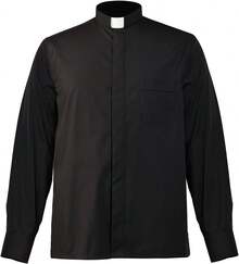Church Clergy Men's Tab Collar Clergy Shirt Long/Short Sleeveshalloween - 黑色1(短袖) - 查看 3
