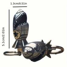 Shark Rocket Bomb Keychain With Skull Details, Alloy Metal Hardware Pendant, Car Key Chain Pack Of Accessories, Unique Halloween Decoration - 骨架 - 查看 6