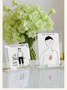 2 piezas Marco de fotos acrílico con soporte - Soporte para exhibir postales, diseño flotante rectangular transparente clásico, adecuado para exhibición en escritorio, decoración del hogar u oficina, clip para certificados, adorno de escritorio pequeño A4