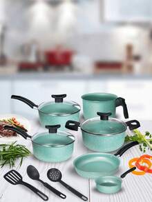 Cookware Set Casserole Set 9 Pieces Kit Nonstick Glass Lid Elegance With Cutlery - 門塔 - 查看 1