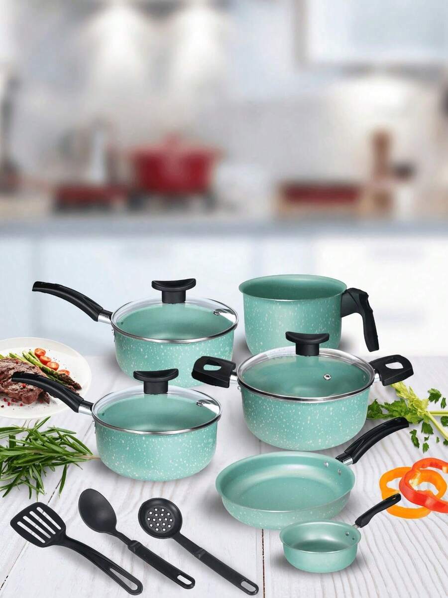 Cookware Set Casserole Set 9 Pieces Kit Nonstick Glass Lid Elegance With Cutlery - 門塔 - 查看 1