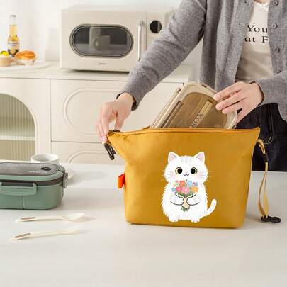 Stylish Foldable Insulated Lunch Bag - Oxford Fabric With Foil Lining For Reliable Thermal Protection, Cute Cat Design Large Capacity Food Container Carrier, Keep Meals Warm/Cold For Hours, Perfect For Office, School, Outdoor Picnic For Men & Women