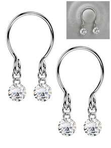 2 件装非穿孔夹式乳环，可调节悬垂式 CZ 乳房饰品，适合女士不锈钢仿穿孔饰品 - 乳環夾 - 查看 6