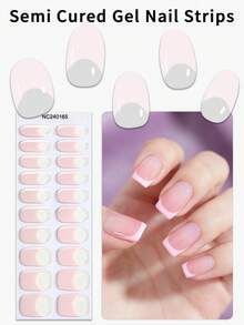 20pcs French Semi Cured Gel Nail Strips, Fall White Self-Adhesive Gel Nail Full Wraps, Requires UV Lamp,Easy Manicure, Salon Quality, Nail Stickers For Ladies Home DIY