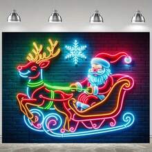 1 pièce Bannière de traîneau du Père Noël et des rennes au néon, décoration de fête vive, convient pour le salon, la chambre à coucher, le bureau - polyester durable, décoration polyvalente pour fête et baptême, rehausseur d'ambiance de Noël, décoration de Noël