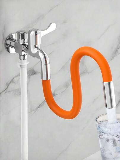 1 件可调节泡沫水槽排水延长管，带连接器，360° 水龙头延长器，适用于浴室和厨房，不锈钢，橙色橡胶软管，灵活设计，适用于马桶、阳台和面盆，浴室水槽排水管