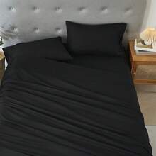 3/4 Piece Home Bed Sheet Set, Soft, Comfortable And Breathable Bedding Set, Hotel Luxury Home Summer Bedding Sheets Twin, 1 Or 2 Pillowcases, 1 Flat Sheet And 1 Fitted Sheet,Room Decor, Ideal Gift. - 黑色 - 查看 9