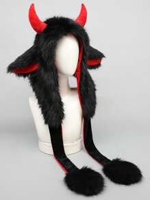 1pc Unisex Cartoon Textured Fleece Cute Christmas Reindeer Ear Muff Scarf With Hat, Thick Warm Soft Plush, Winter Accessory