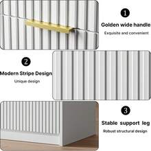BVFUKA Set Of 2 Fluted Nightstand With 2 Drawers, Modern Storage Bedside Table With Golden Metal Handles, Wooden End Table For Bedroom, Living Room, White - trắng - Xem 5
