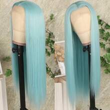 13x4 Free Part Mint Green Long Straight Lace Front Wigs Glueless Long Silky Straight Wigs Pre Plucked HD Lace 180% Density Light Green Wig Soft Free Part Wear And Go Lace Front Wigs For Fashion Women Party & Daily Wear 26 Inch - băng xanh - Xem 5