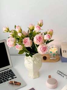 1 pieza Jarrón de cerámica con relieve de estilo francés retro, diseño de rosa tallada redonda, elegante decoración del hogar para mesa, jarrón altamente atractivo para arreglos florales, decoración de sala de estar y dormitorio, jarrón para centros de mesa