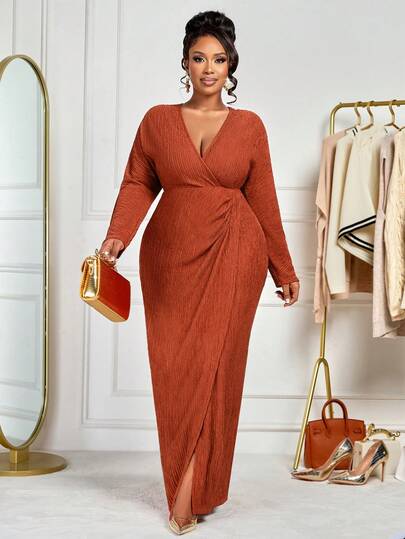 BIUBIU Women's Plus Size Long Sleeve V-Neck Casual, Elegant, Minimalist Spring/Autumn/Winter, Back To School, Thanksgiving Dress Party Wedding