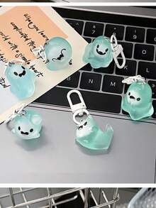 6pcs ABS Material Cute Halloween Jelly Ghost Keychains - 3D Cartoon Luminous Elf Pendant - Couples & Friends Backpack Accessories - Halloween Small Gifts