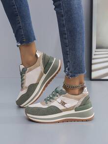 Chaussures de sport extérieur pour femmes, chaussures de course à lacets en maille respirante. Convient pour le mariage, le bureau, le port casual en toutes saisons. Disponible en rose, kaki, noir, gris argent - Vert - Voir 4