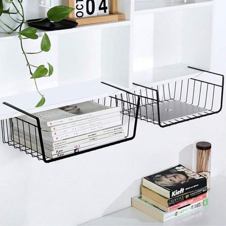 ARISE - Paquete de 4 Cestas de Alambre Metálicas Multifuncionales – Organizador Deslizante y Apilable para Cocina, Baño, Oficina, Dormitorio y Despensa, Disponible en 3 Tamaños (42*28*14, 22*22*13, 22*18*13 cm) - Negro - Ver 1