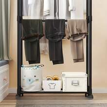 1 pieza Perchero rodante ajustable de varilla doble y varios niveles - Organizador de ropa de metal autoportante con estantes y ganchos laterales, fácil de mover, adecuado para almacenamiento en el hogar, dormitorio, armario, organización de tiendas minoristas, estructura de marco resistente - Multicolor - Ver 7