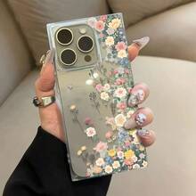 Funda con diseño de cubos florales, compatible con phone 12, 13 Pro, 14, 15, 16 Pro Max/Plus. Funda protectora transparente con ángulo recto y orificio grande, con textura de alta calidad, ideal para mujeres en días primaverales. - transparente - Ver 3