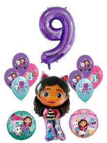 Tema de Gabby's Dollhouse - Globos de película de aluminio de alta calidad con forma de Gabby + Nuevos globos de látex impresos + Globos de película de aluminio digital morados, globos de látex morados, azules, blancos y rosas, adecuados para decoración de fiestas de cumpleaños, decoración de fiestas de festivales, decoración de globos para fiestas de cumpleaños de niños que aman a Gabby, Halloween, Navidad, Día de Acción de Gracias, Día del Niño - Multicolor - Ver 19