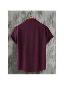 Men's Solid Color Shirts, Casual Shirts, Summer Outdoor Short Sleeve Shirts - Burgundy - View 2