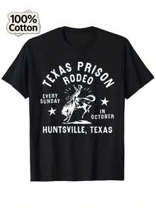 Men's Vintage Texas Rodeo Graphic T-Shirt - 100% Cotton Relaxed Fit Short Sleeve Tee With Cowboy & Bucking Horse Design, Heat Transfer Print For Casual Summer & Outdoor Wear, Cowboy Accessories, Durable Print Quality, Weekend Outfit, Breathable Fabric, Printed Shirt, Western Style Lovers Cool T Shirts Men Moisture Wicking T Shirt Meme T Shirt Men Faded Vintage Style Shirt Funny Mens Shirt Sayings - 黑9 - 查看 1