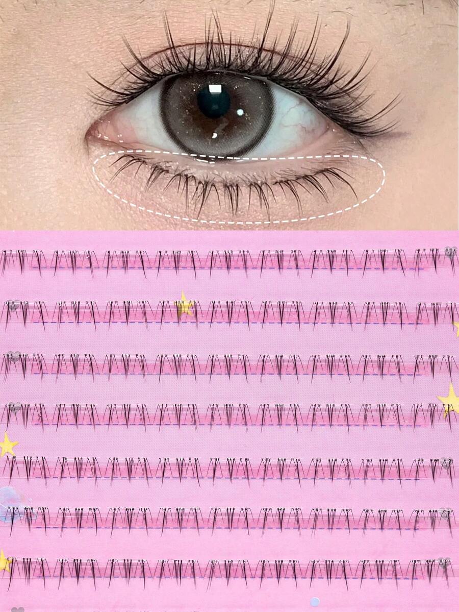 108Clusters Pre Glued Lower Lashes Large Capacity Bottom Lashes Natural Look Manga Lashes Enlarged Double Eye Lower Eyelash Fluffy Wispy Fake Eyelashes Strip Invisible Individual Lashes Japanese Korean Cosmetic Makeup Tool For Beginner - B - 查看 1