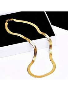 ZG YING ZHOU ZGYZ 1pc Fashionable Luxury High Polished 5.5mm Stainless Steel 18k Gold Plated Multi-Layer Snake Bone Chain Necklace, Suitable For Men & Women, Wedding, Party, Birthday, Engagement, Daily Wear, Sweater Chain Accessory